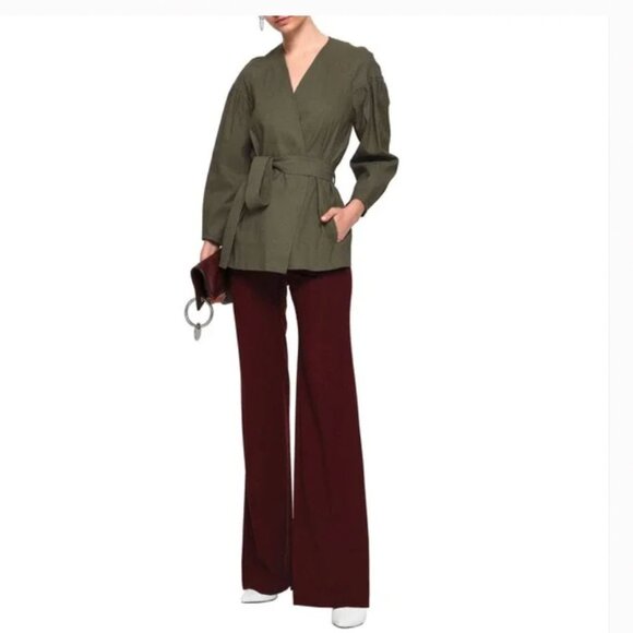 A.L.C. Kendrick Linen Blend Belted Kimono Puff Jacket Olive Green Sz O - Picture 6 of 14